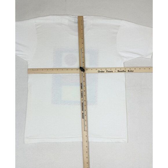 Vintage 90s Consumer Credit College T-Shirt Large White Money Single Stitch - Picture 8 of 10